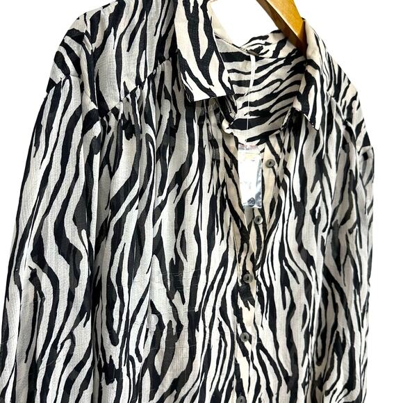 NWT Free People Ciara Black White Zebra Animal Print Sheer Button Up Blouse XS - Picture 5 of 15